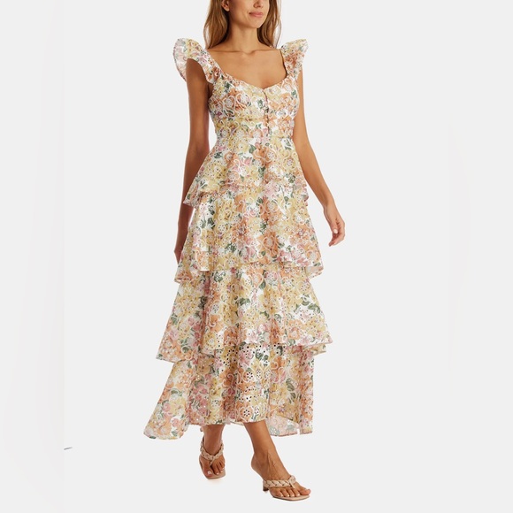 En Saison Presley Floral Tiered Embroidered Midi Dress - Picture 1 of 11
